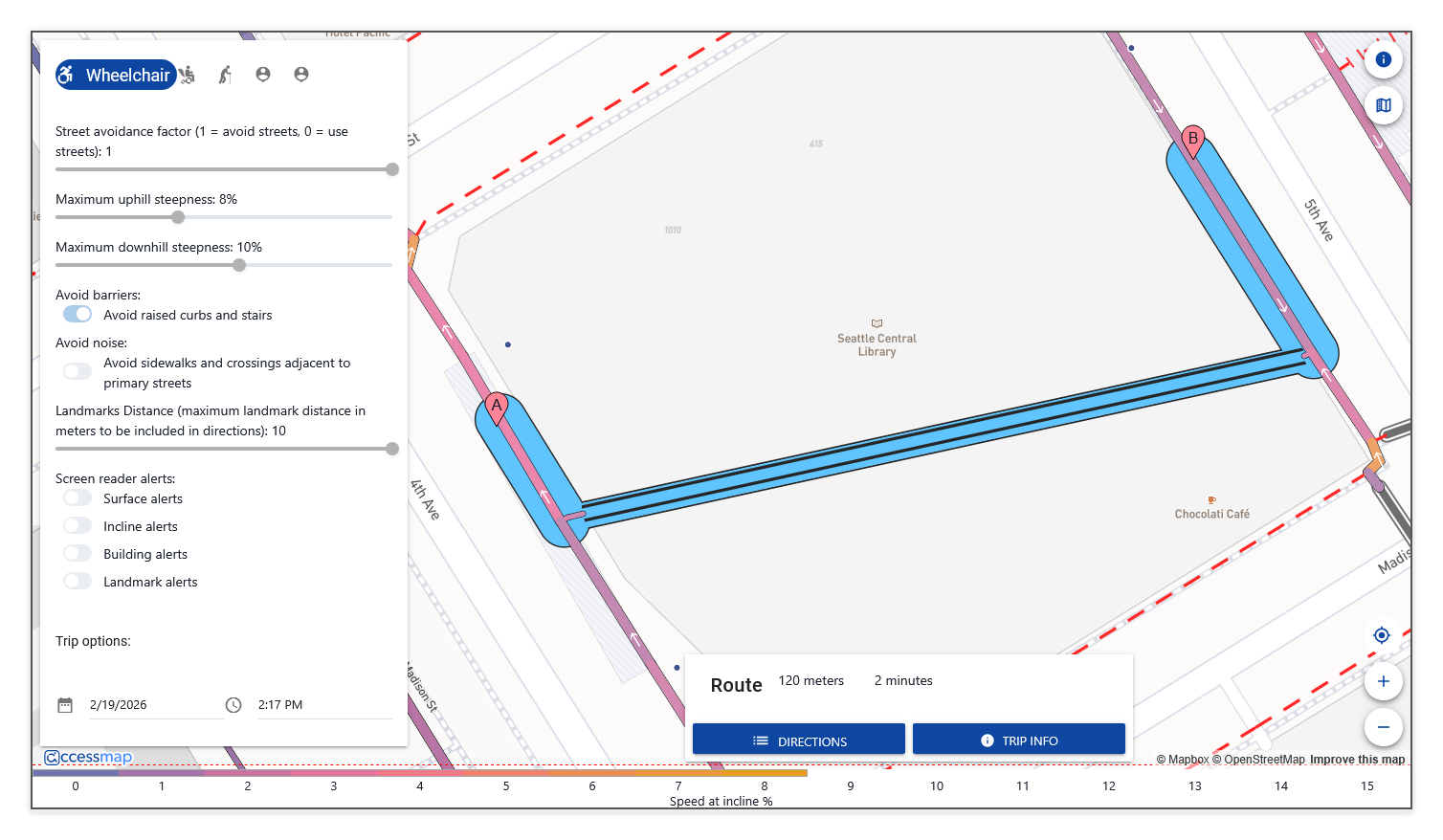 Route through building when open