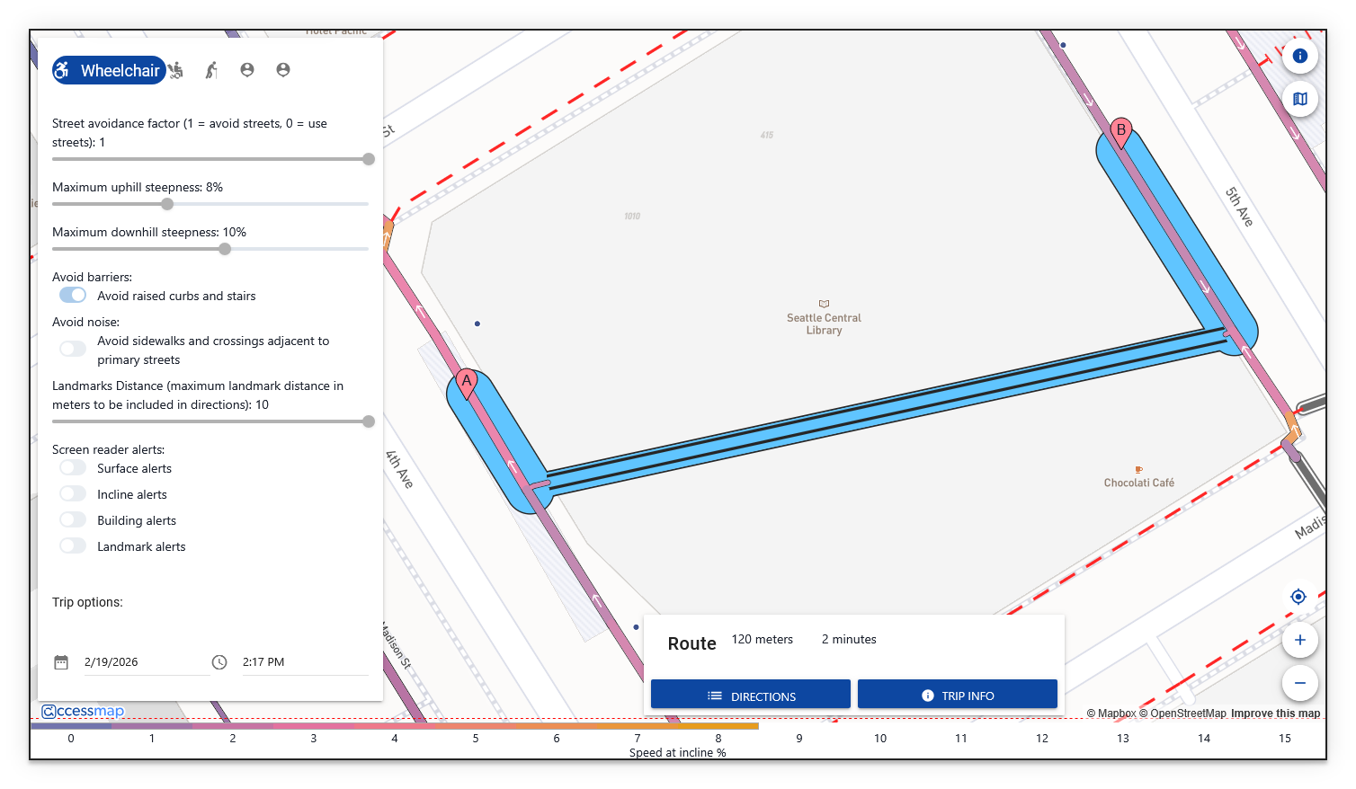 Route through building when open