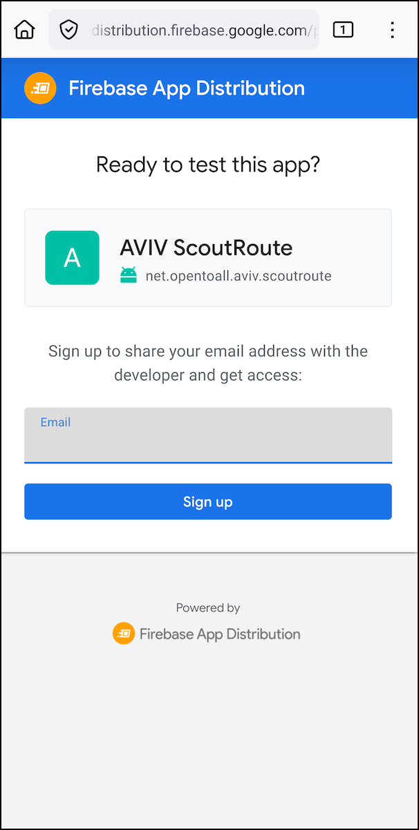 Firefox Firebase AVIV ScoutRoute Invite Sign Up