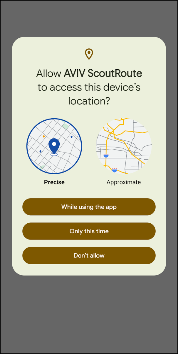 AVIV ScoutRoute Android Permissions Location
