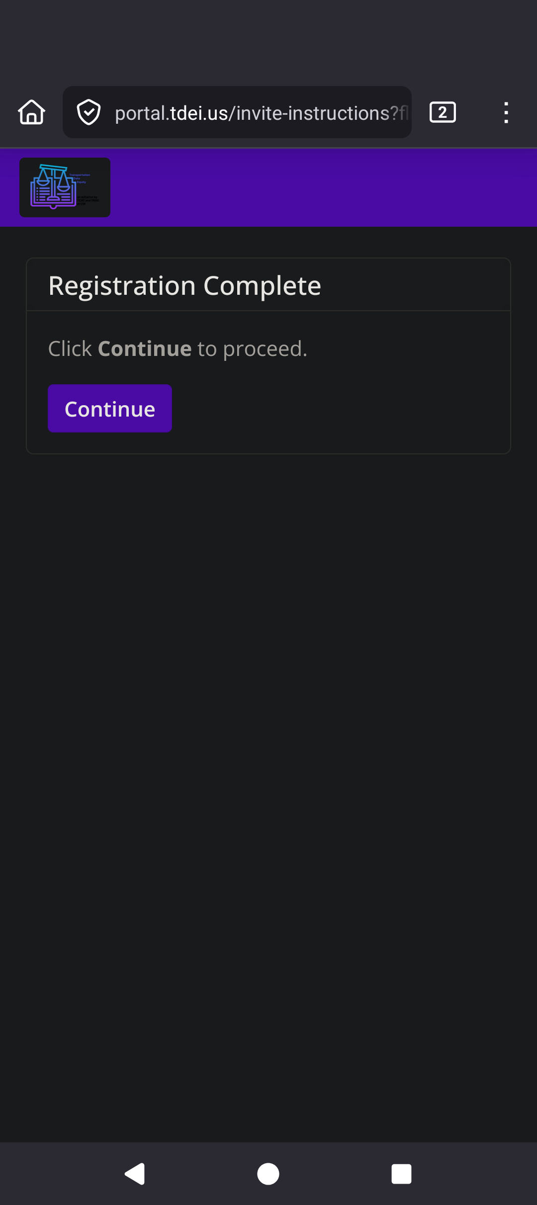 Android TDEI Portal referral registration complete