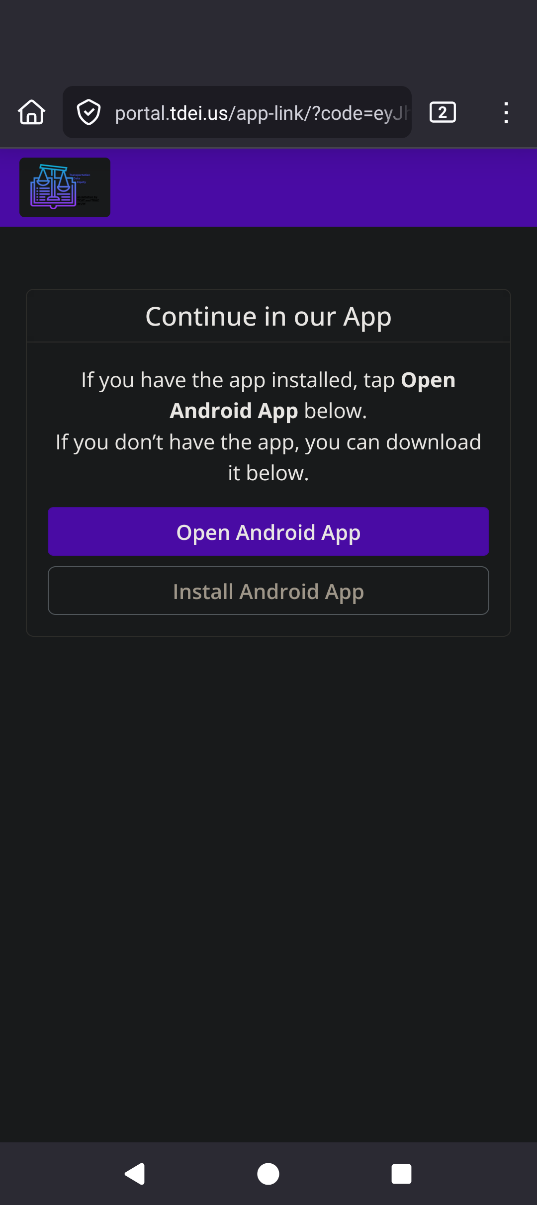 Android TDEI Portal continue in our app