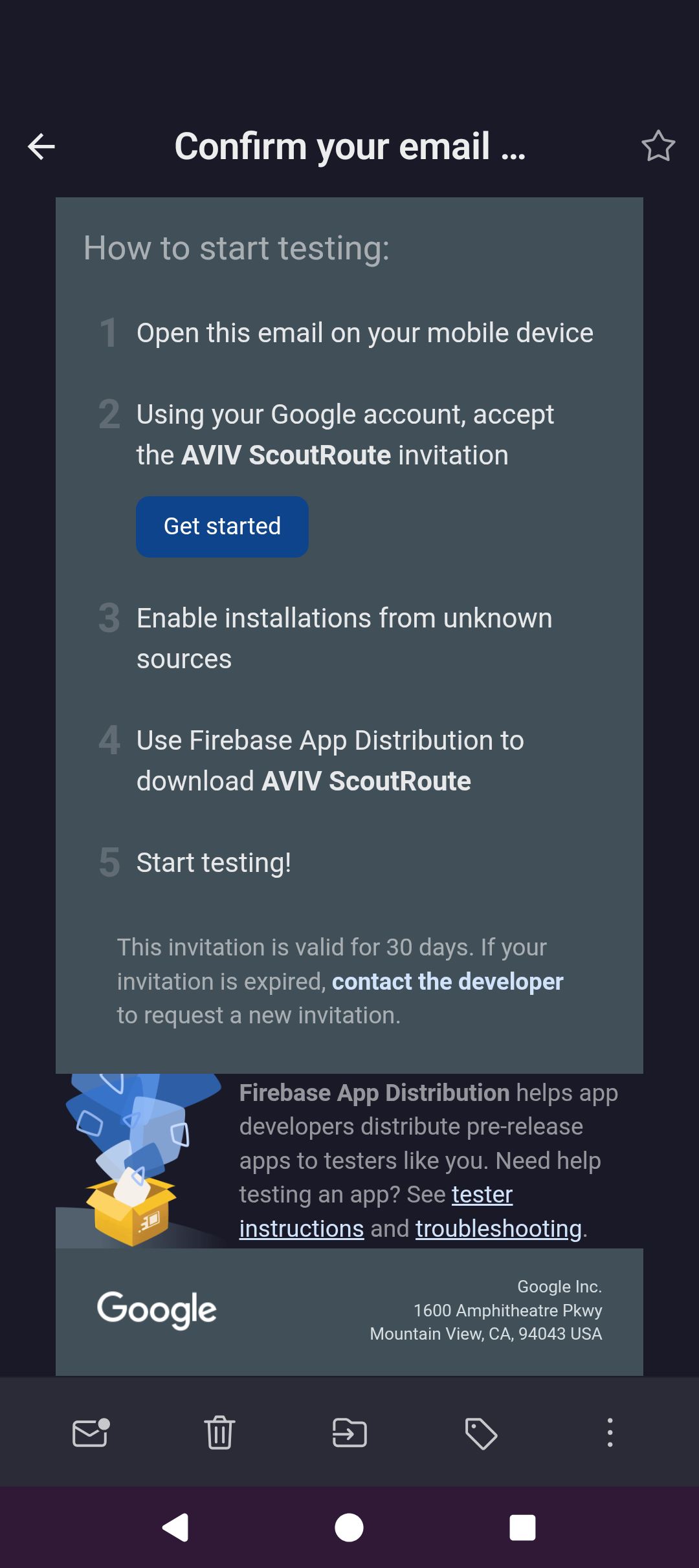 Android email bottom