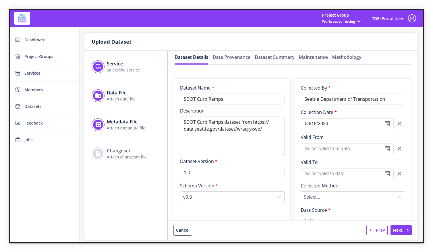 Upload Dataset — Dataset Details tab