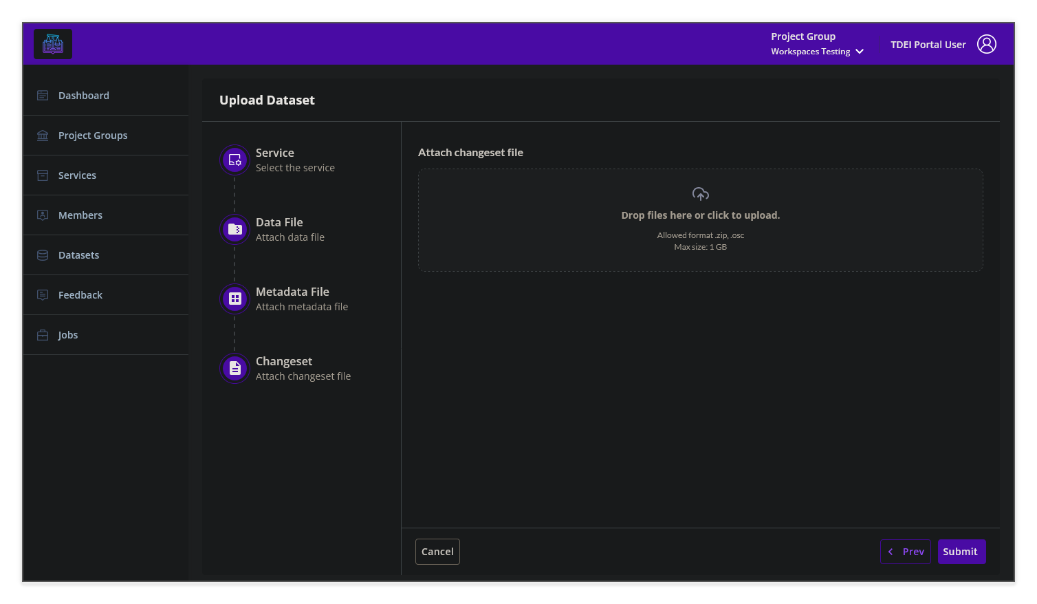 Upload Dataset — Changeset step