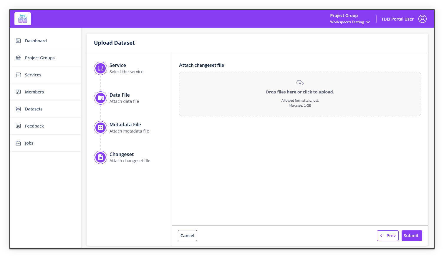 Upload Dataset — Changeset step