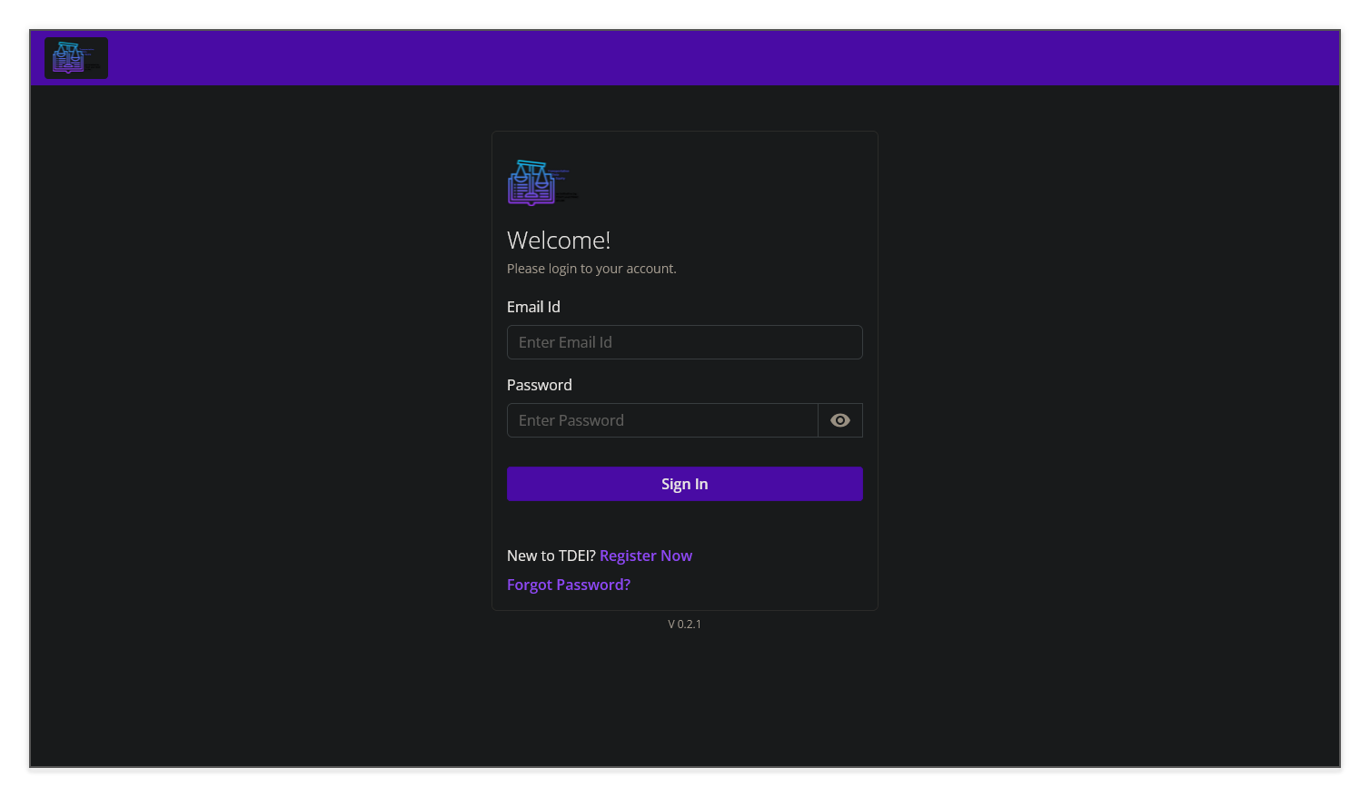 TDEI Portal login page