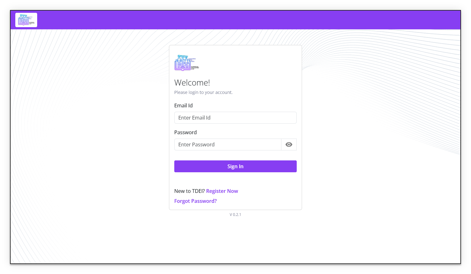 TDEI Portal login page