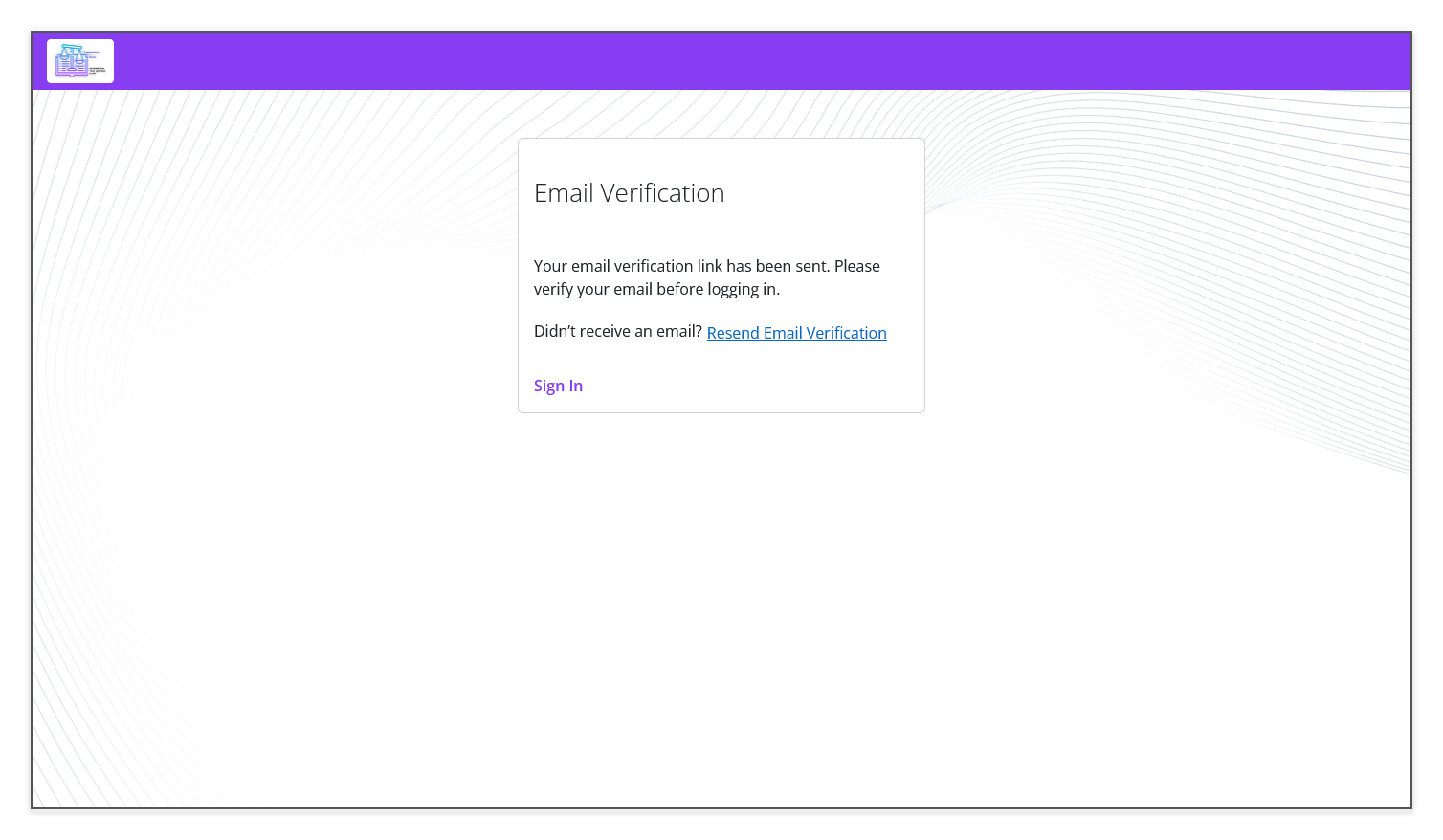 Email verification link sent