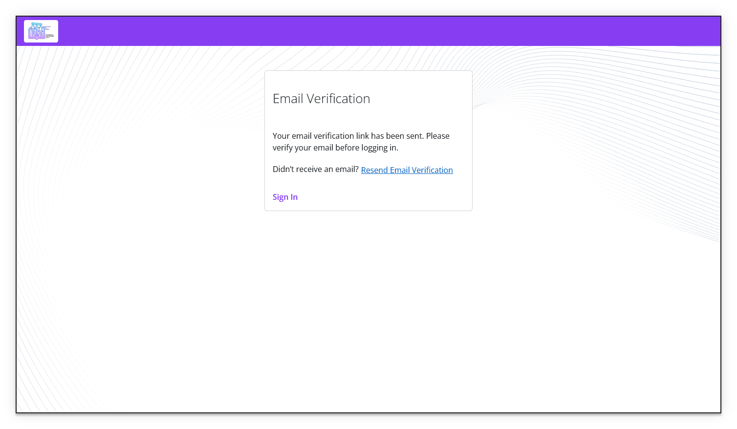 Email verification link sent