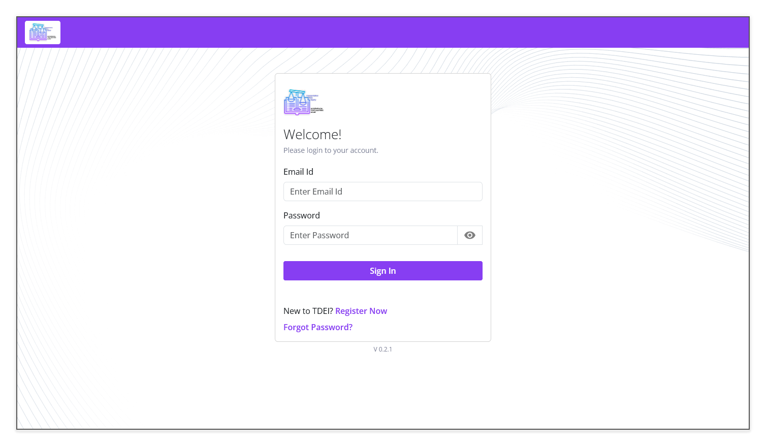 TDEI Portal login page