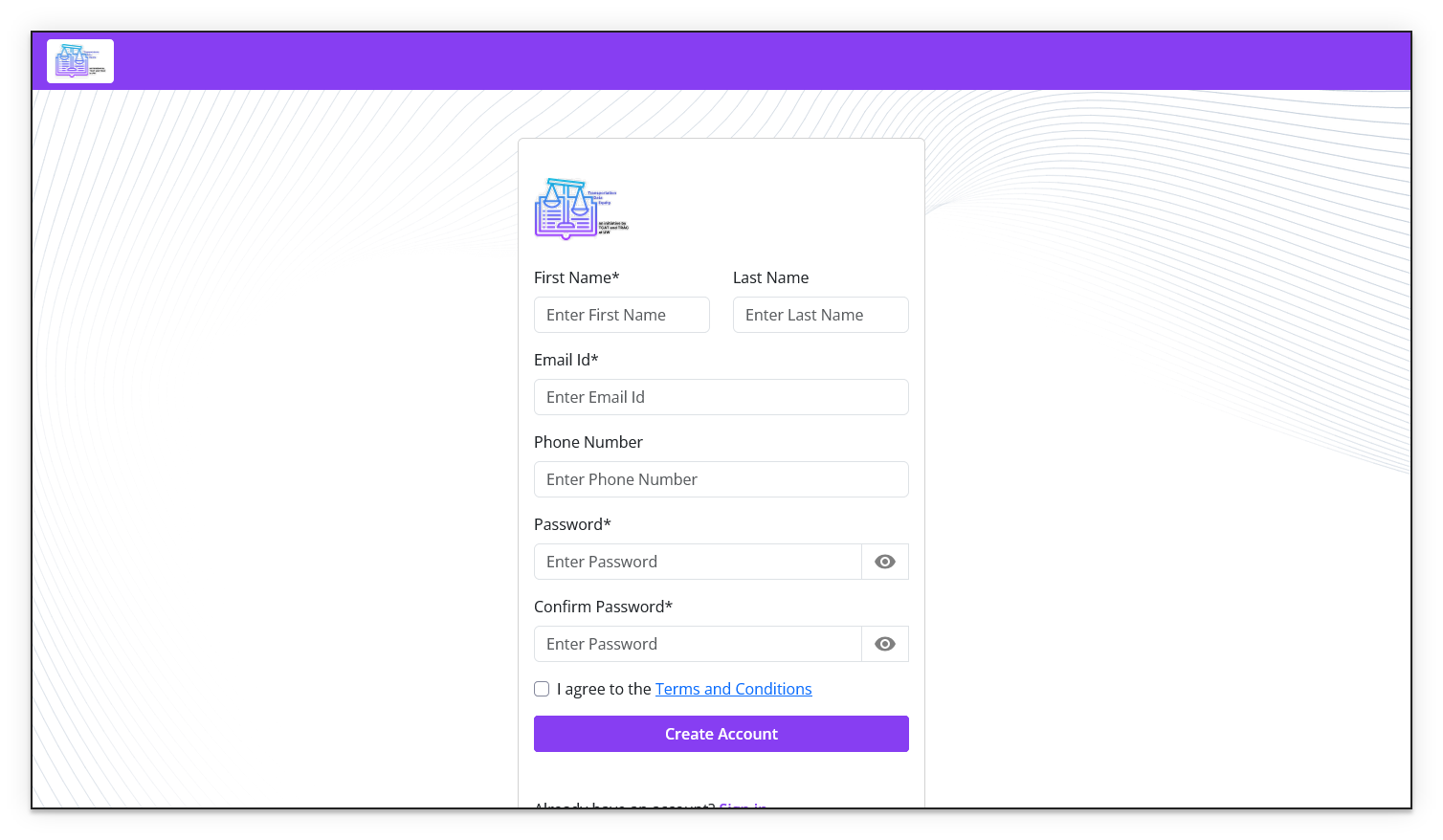 TDEI Portal register page
