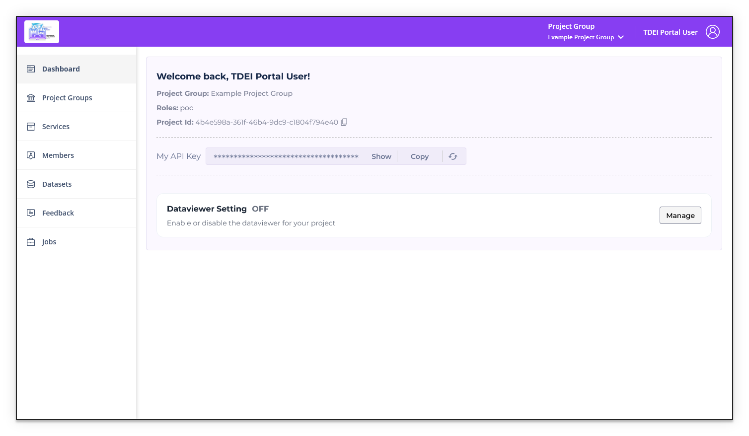 TDEI Portal dashboard