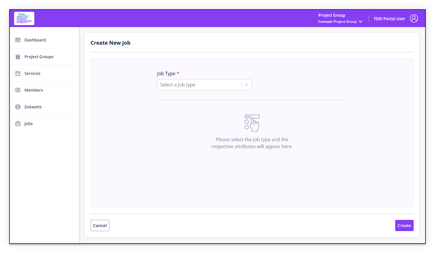 Create New Job page