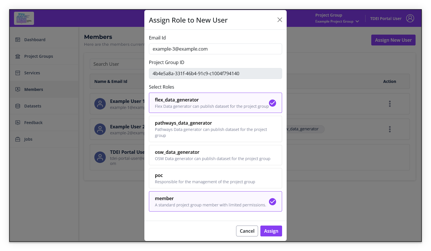 Assign Role to New User dialog