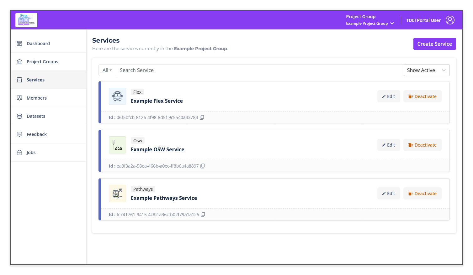 Services page after adding a service