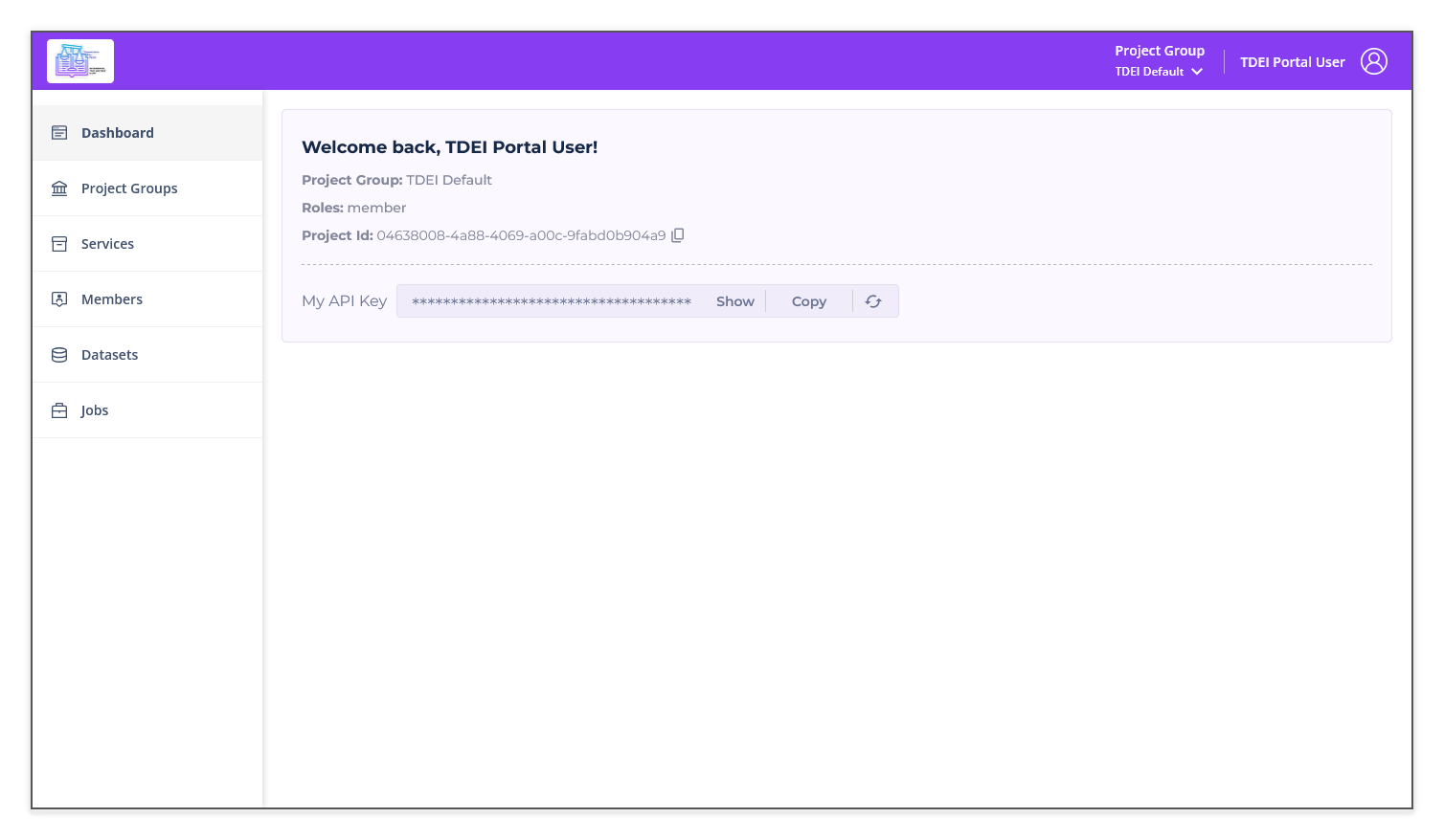 TDEI Portal dashboard