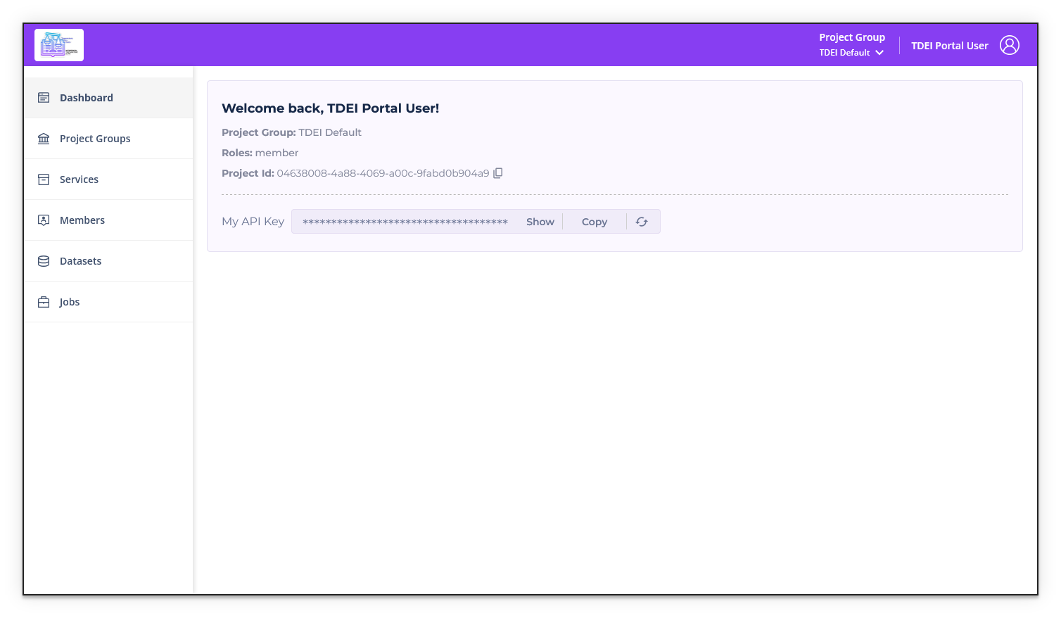 TDEI Portal dashboard