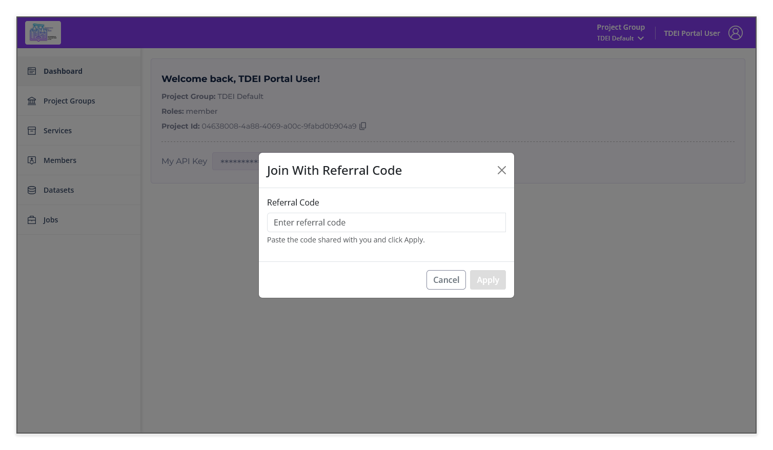 Join with referral code dialog