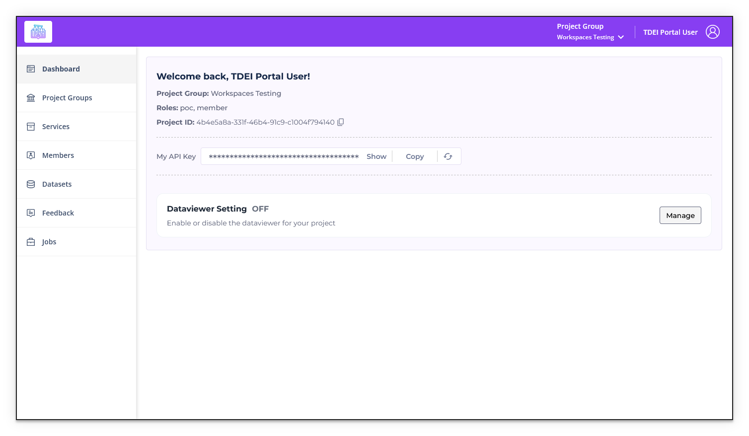 TDEI Portal dashboard