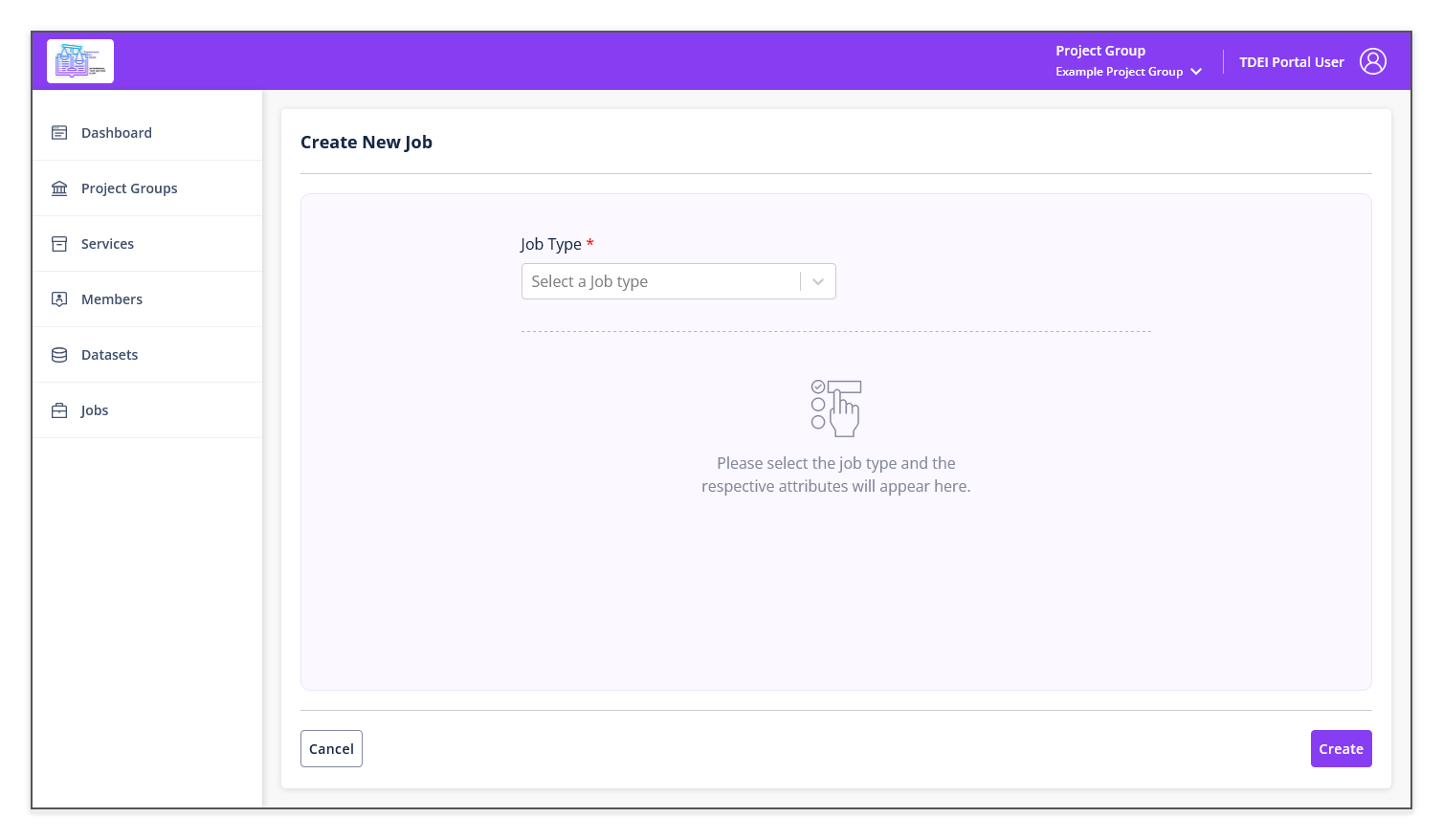 Create New Job page