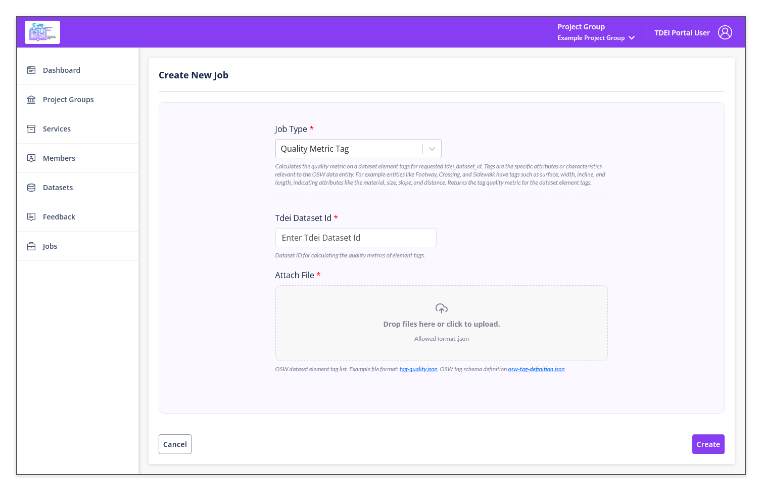Quality Metric Tag form