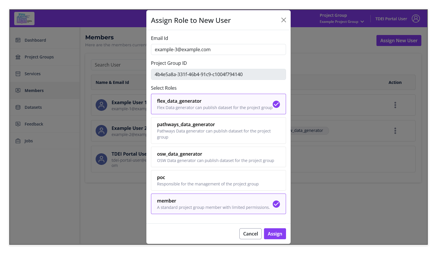 Assign Role to New User dialog