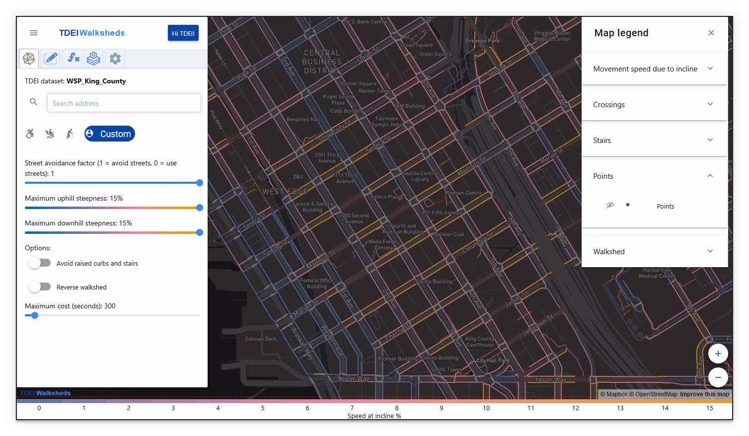 Walksheds map with the Points extension overlay hidden