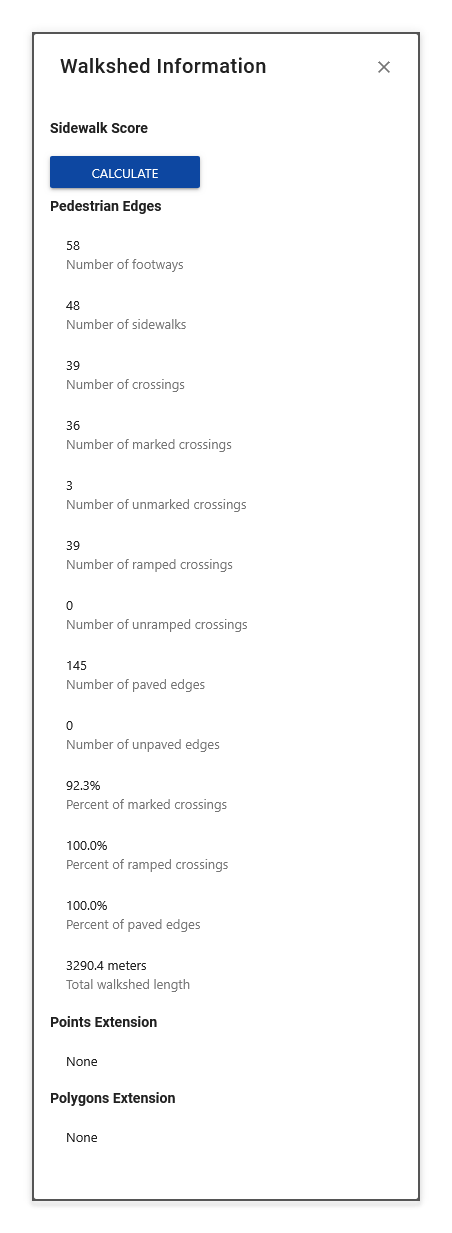 Walkshed Information panel