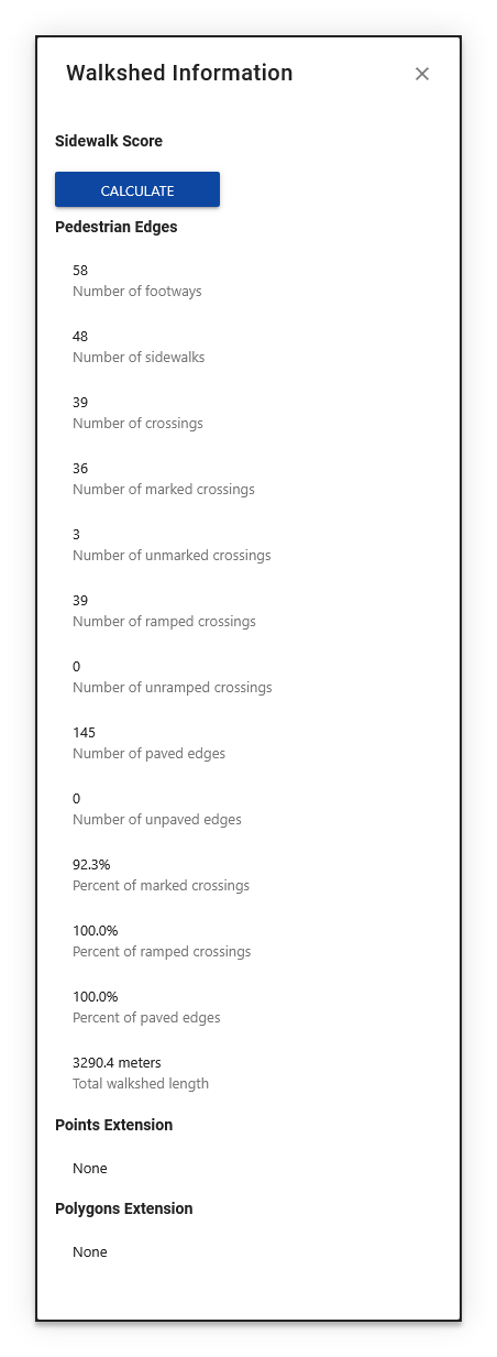 Walkshed Information panel