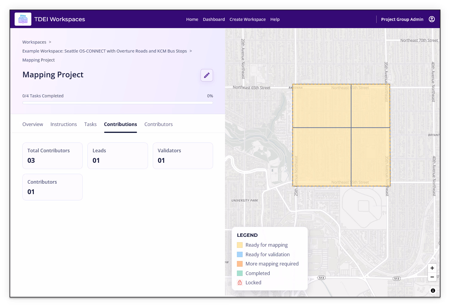 Project Contributions tab showing Total Contributors, Leads, Validators, and Contributors summary cards