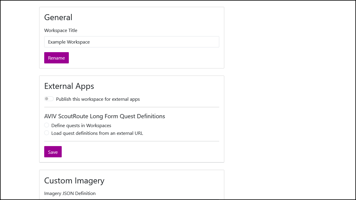 Screenshot of the External Apps section of the Workspace Settings page in Workspaces.