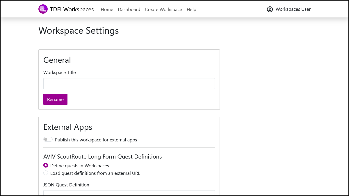 Screenshot of the Workspace Settings page in Workspaces.